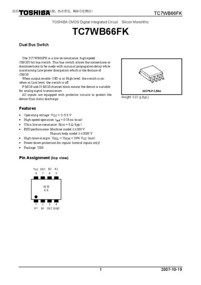 Toshiba TC7WB66FK Dual Bus Switch Datasheet - cover page