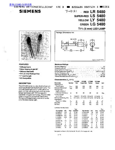 Siemens LR/LS/LY/LG 5480 LED Lamp Datasheet - cover page