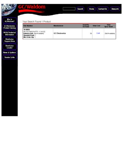 GC/Waldom 10-8880 HI-VOLTAGE PUTTY Product Data Sheet - cover page
