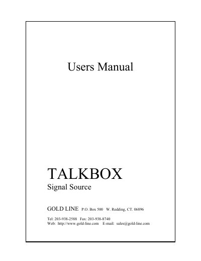 Gold Line TALKBOX Signal Source User Manual - cover page