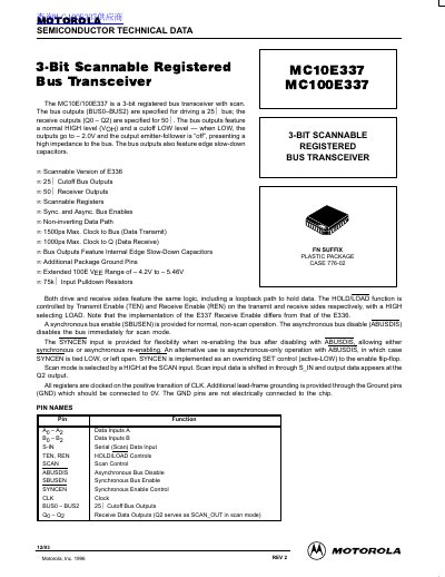 Motorola MC10E337/MC100E337 3-Bit Scannable Registered Bus Transceiver Datasheet - cover page