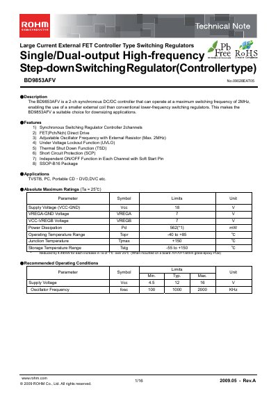 ROHM BD9853AFV Datasheet - cover page