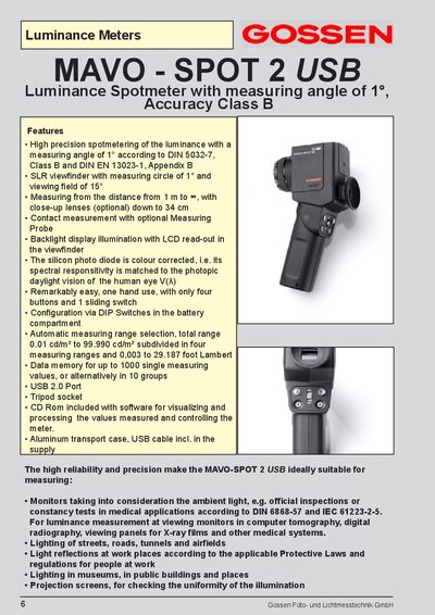 Gossen MAVO-SPOT 2 USB Luminance Meter User Manual - cover page