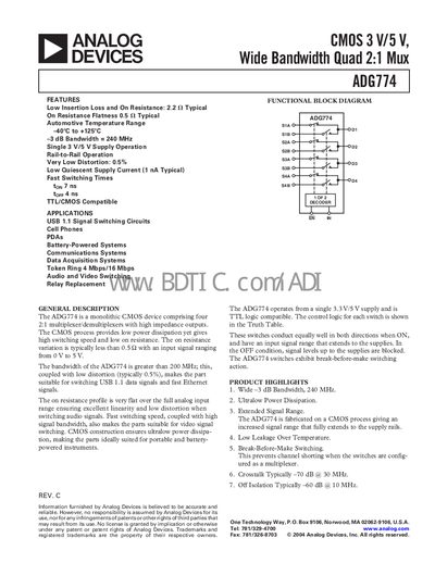 Analog Devices ADG774 Datasheet - cover page