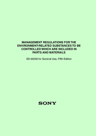 Sony SS-00259 Management Regulations for Environment-Related Substances - cover page