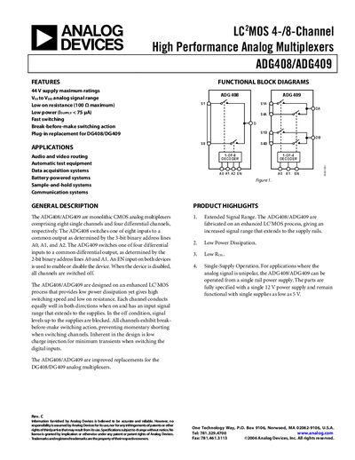 Analog Devices ADG408/ADG409 Product Handbook - cover page