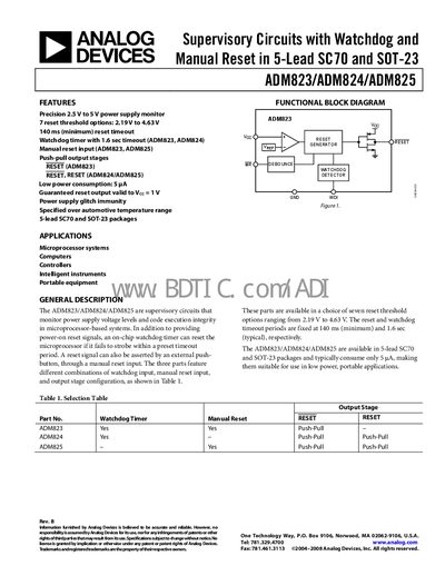 Analog Devices ADM823/ADM824/ADM825 Supervisory Circuit Datasheet - cover page