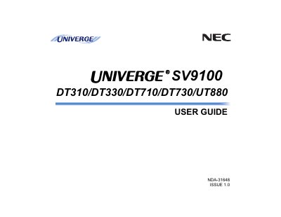 NEC SV9100 DT310/DT330/DT710/DT730 User Guide - cover page