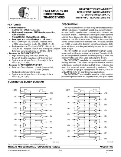 IDT DT54/74FCT16245T/AT/CT/ET IDT54/74FCT162245T/AT/CT/ET IDT54/74FCT166245T/AT/CT IDT54/74FCT162H245T/AT/CT/ET handbook - cover page