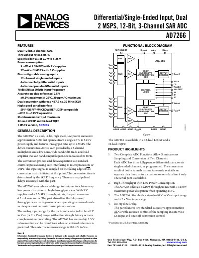 Analog Devices AD7266 SAR ADC Datasheet - cover page