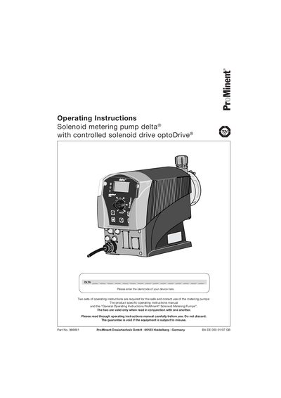 ProMinent delta Solenoid Metering Pump Operating Instructions - cover page