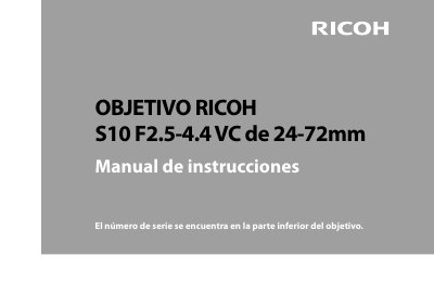 Ricoh S10 F2.5-4.4 VC 24-72mm Lens User Manual - cover page