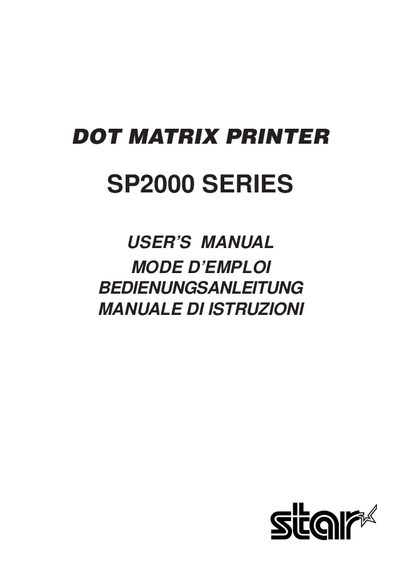 Star Micronics SP2000 Series Dot Matrix Printer User Manual - cover page