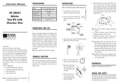 Hanna Instruments HI 38051 Nitrite Test Kit Instruction Manual - cover page