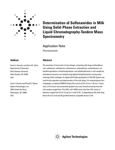 Agilent SampliQ SCX Cartridge Application Note for Sulfonamide Determination - cover page