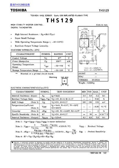 Toshiba THS129 Hall Sensor Datasheet - cover page