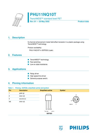 Philips PHU11NQ10T Data Sheet - cover page