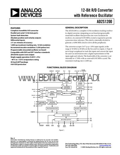Analog Devices AD2S1200 Datasheet - cover page