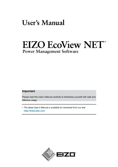 EIZO EcoView NET Power Management Software User Manual - cover page
