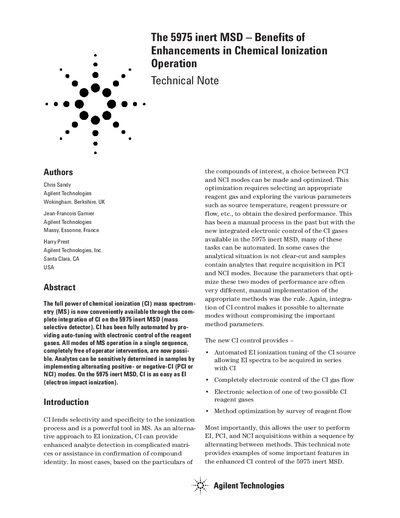 Agilent 5975 Inert MSD Chemical Ionization Technical Note - cover page