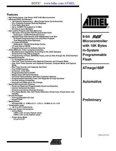 Atmel ATmega169P Datasheet