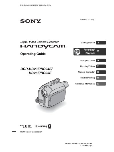 SONY DCR-H23E/HC24E/HC26E/HC35E operating instructions