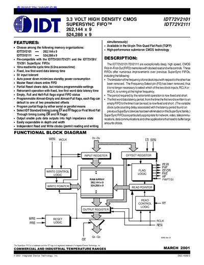 Integrated Device Technology IDT72V2101/IDT72V2111 Datasheet - cover page
