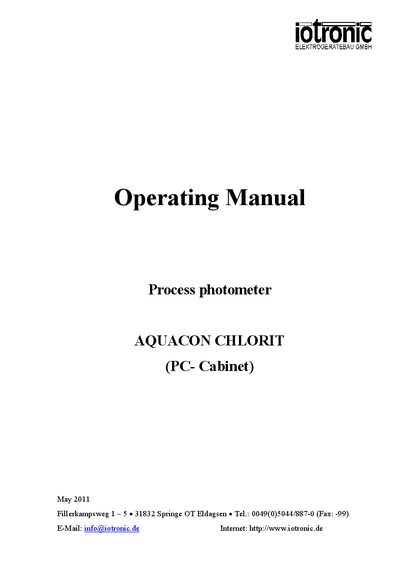 IOTRONIC AQUACON CHLORIT (PC Cabinet) User Manual - cover page