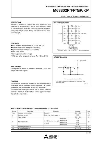 MITSUBISHI M63802P/FP/GP/KP Manual