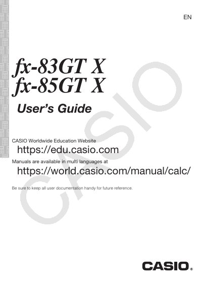 Casio fx-85GT X fx-83GT X User Guide - cover page