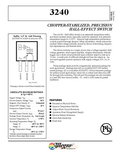 Allegro A3240 Chopper-Stabilized Hall-Effect Switch Datasheet - cover page