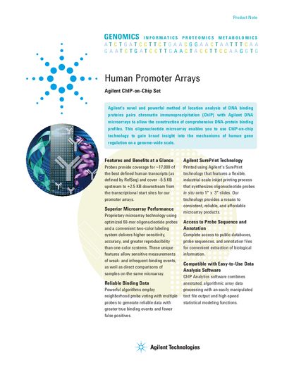 Agilent G4489A Human Promoter Arrays ChIP-on-Chip Set Product Note - cover page