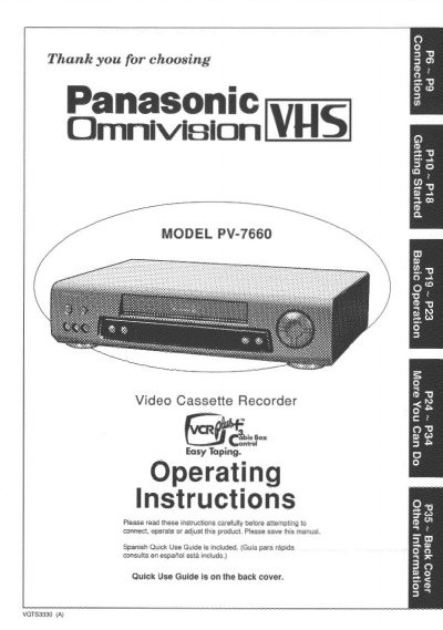 Eanesonic PV-7660 Video Cassette Recorder Operating Instructions - cover page