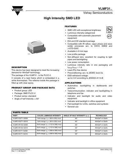 Vishay VLMF31.. LED Datasheet - cover page