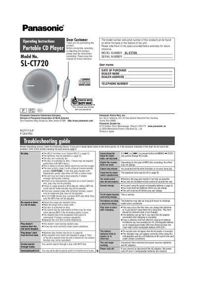 Panasonic SL-CT720 Portable CD Player Operating Instructions - cover page