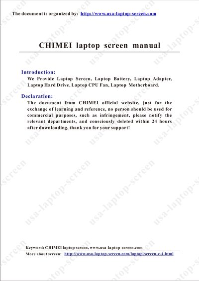 CHIMEI N154C6-LO1 Laptop Screen Preliminary Specification - cover page