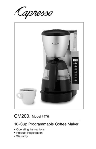 10-Cup Programmable Coffee Maker 476 Operating Instructions  - cover page