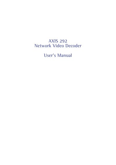 Axis 292 Network Video Decoder User Manual - cover page