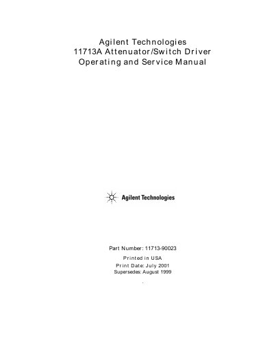 Agilent 11713A Attenuator/Switch Driver Operating and Service Manual - cover page