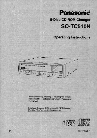 Panasonic SQ-TC510N 5-Disc CD-ROM Changer Operating Instructions - cover page