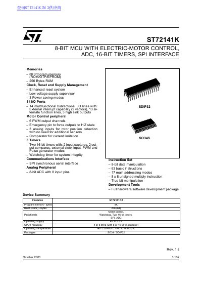 STMicroelectronics ST72141K Datasheet