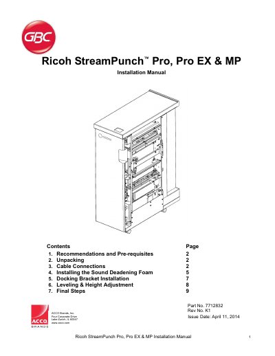Ricoh StreamPunch Pro, Pro EX, MP Installation Manual - cover page