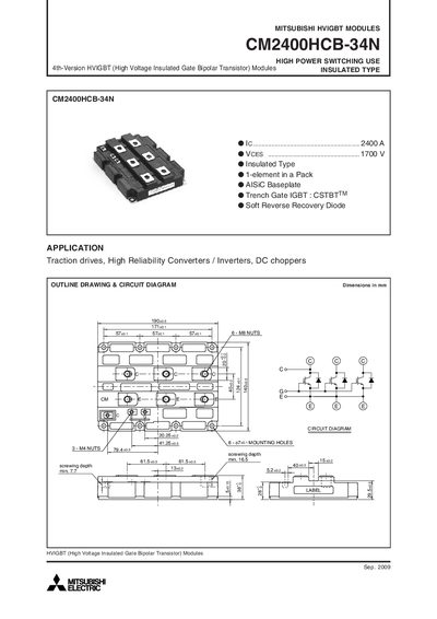 Mitsubishi CM2400HCB-34N HVIGBT Module Datasheet - cover page