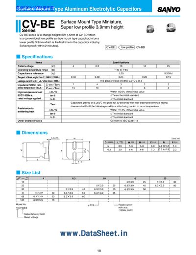 Sanyo CV-BE Series Capacitor Datasheet - cover page