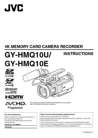 JVC GY-HMQ10U/GY-HMQ10E 4K Memory Card Camera Recorder User Manual - cover page
