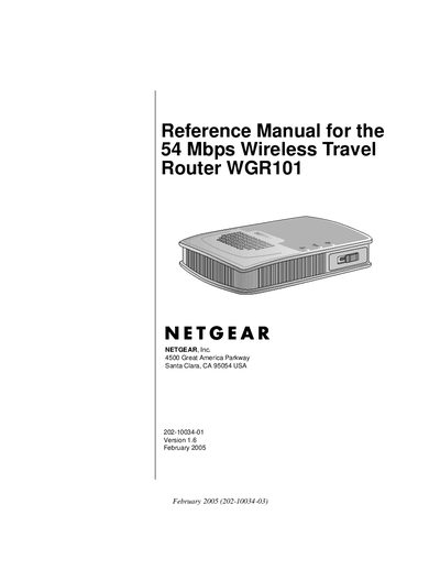 Netgear WGR101 Wireless Travel Router Reference Manual - cover page
