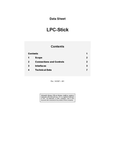 NXP LPC-Stick Data Sheet - cover page