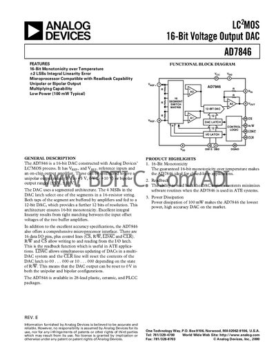 Analog Devices AD7846 Datasheet - cover page