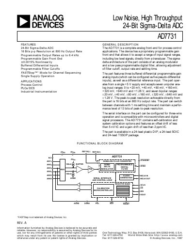 Analog Devices AD7731 24‑Bit Sigma‑Delta ADC Datasheet - cover page