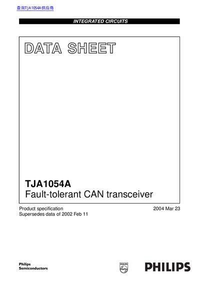 Philips TJA1054A Fault-tolerant CAN Transceiver Data Sheet